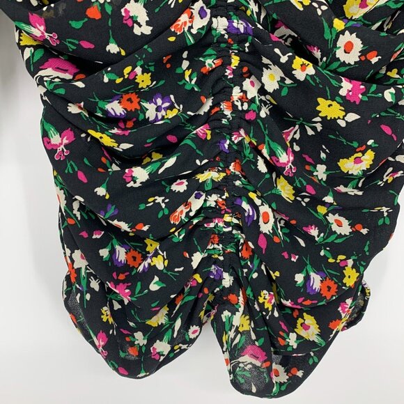 Zara Top Black Floral Print Ruched Off Shoulder Long Sleeve - Picture 6 of 11